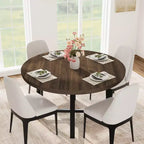 Table à manger ronde industrielle de 47 pouces pour 4-6 personnes, table de cuisine peu encombrante en bois avec cadre en métal, table à manger moderne rustique, sans chaises