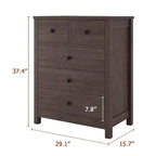 Commode en bois à 5 tiroirs avec tiroirs profonds, armoire d'entrée robuste avec poignées rondes pour chambre à coucher, salon, bureau