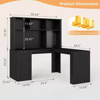Bureau d'angle en bois MooxvMoo avec lumières LED, tiroirs et étagère, table d'ordinateur d'angle moderne pour bureau à domicile et jeux, noyer