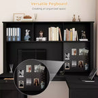Bureau d'angle en bois MooxvMoo avec lumières LED, tiroirs et étagère, table d'ordinateur d'angle moderne pour bureau à domicile et jeux, noyer