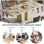 Table à manger rectangulaire extensible MooxvMoo 63-79, motif veiné effet travertin, design minimaliste moderne pour cuisine et salon, blanc