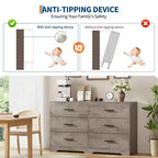 Commode double à 6 tiroirs pour chambre à coucher, commode moderne en bois avec poignées métalliques, grand meuble de rangement pour salon ou bureau à domicile