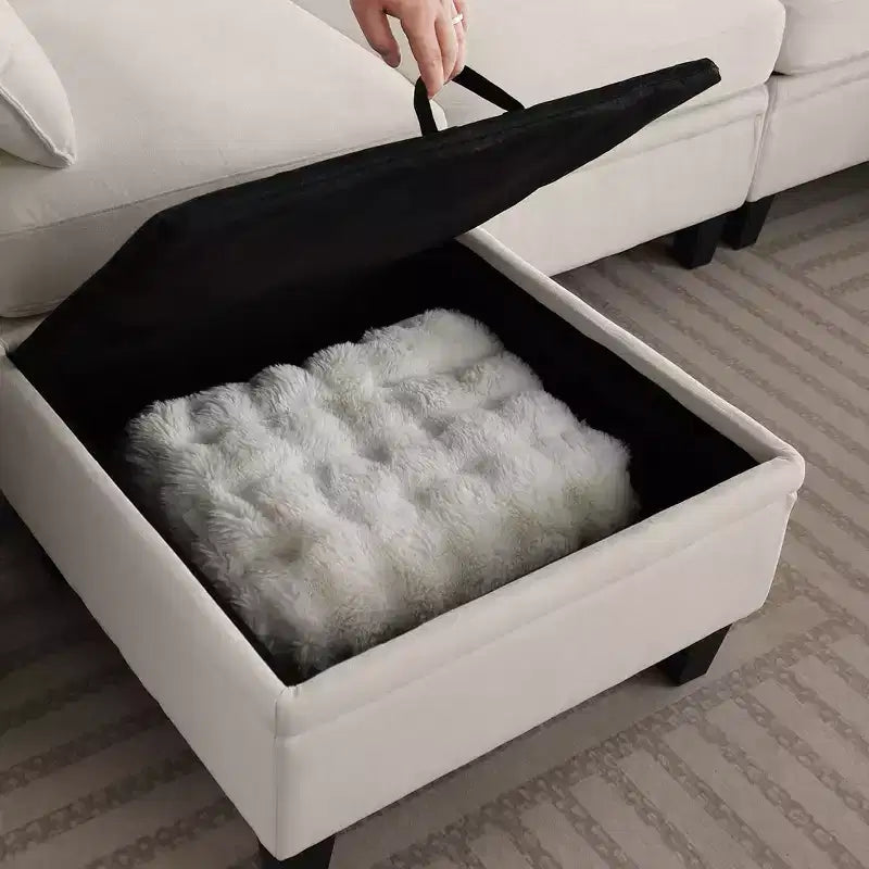 Canapé d'angle contemporain GDFStudio Lancelot 85 pouces en chenille avec pouf de rangement