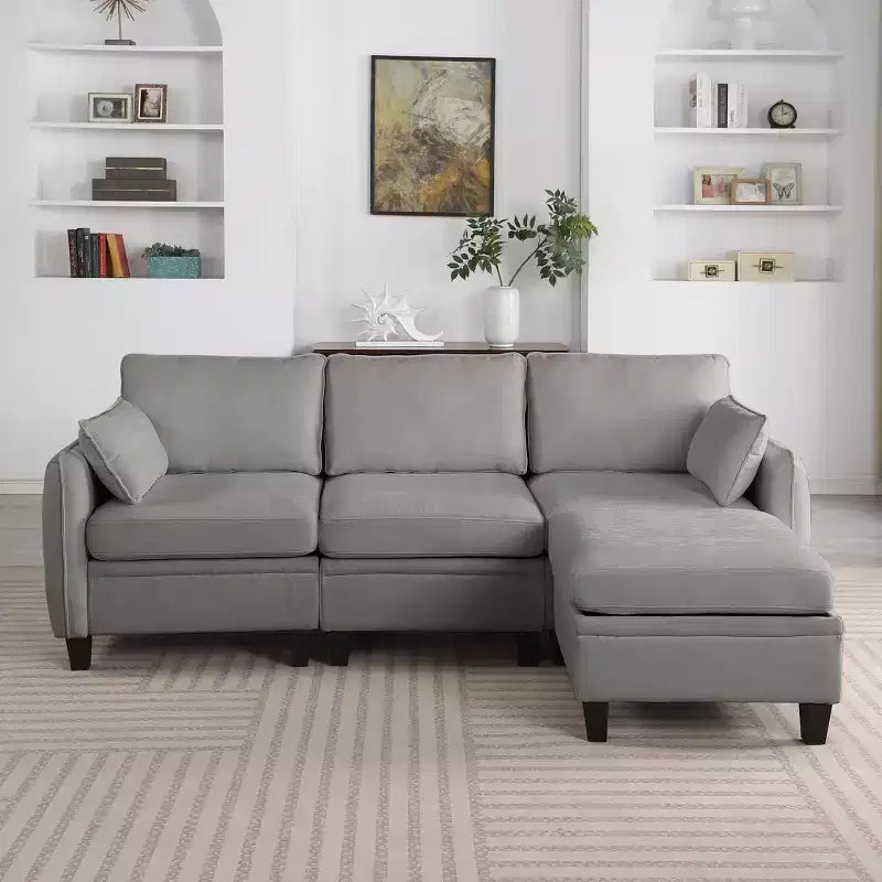 Canapé d'angle contemporain GDFStudio Lancelot 85 pouces en chenille avec pouf de rangement