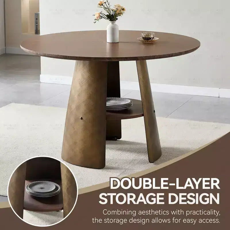 Table à manger ronde GDFStudio Ying moderne en bois et métal