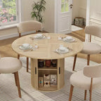 Table à manger ronde de 47 pouces pour 4 personnes, étagère de rangement à 2 niveaux avec porte coulissante en bois, table de cuisine pour salle à manger et salon