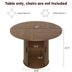 Table à manger ronde de 47 pouces pour 4 personnes, étagère de rangement à 2 niveaux avec porte coulissante en bois, table de cuisine pour salle à manger et salon