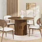 Table à manger ronde de 47 pouces pour 4 personnes, étagère de rangement à 2 niveaux avec porte coulissante en bois, table de cuisine pour salle à manger et salon