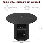 Table à manger ronde de 47 pouces pour 4 personnes, étagère de rangement à 2 niveaux avec porte coulissante en bois, table de cuisine pour salle à manger et salon