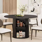 Table à manger ronde de 47 pouces pour 4 personnes, étagère de rangement à 2 niveaux avec porte coulissante en bois, table de cuisine pour salle à manger et salon