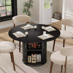 Table à manger ronde de 47 pouces pour 4 personnes, étagère de rangement à 2 niveaux avec porte coulissante en bois, table de cuisine pour salle à manger et salon