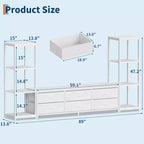 Meuble TV pour téléviseurs jusqu'à 75 pouces, meuble de rangement industriel avec 6 tiroirs en tissu et deux étagères de rangement à 4 niveaux, console multimédia pour salon et chambre à coucher.