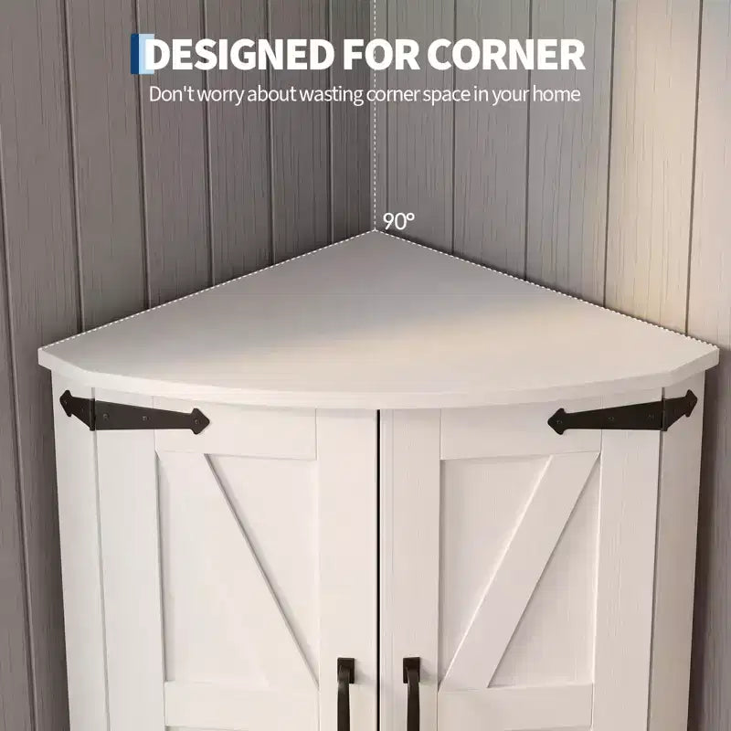 64,8 " Armoire de coin de ferme haute avec portes, placard de rangement pour garde-manger avec étagères réglables pour la cuisine, le salon et la salle de bain