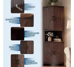 64,8 " Armoire de coin de ferme haute avec portes, placard de rangement pour garde-manger avec étagères réglables pour la cuisine, le salon et la salle de bain