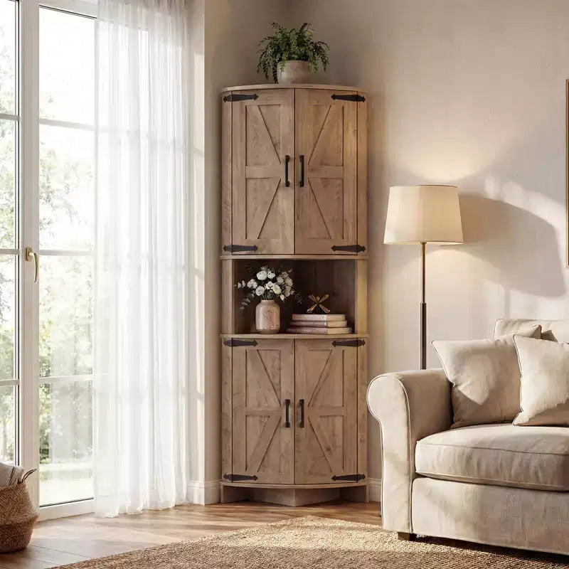 64,8 " Armoire de coin de ferme haute avec portes, placard de rangement pour garde-manger avec étagères réglables pour la cuisine, le salon et la salle de bain