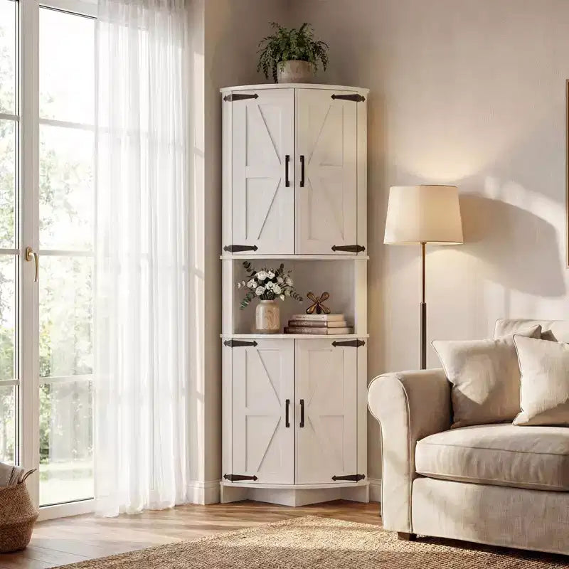 64,8 " Armoire de coin de ferme haute avec portes, placard de rangement pour garde-manger avec étagères réglables pour la cuisine, le salon et la salle de bain