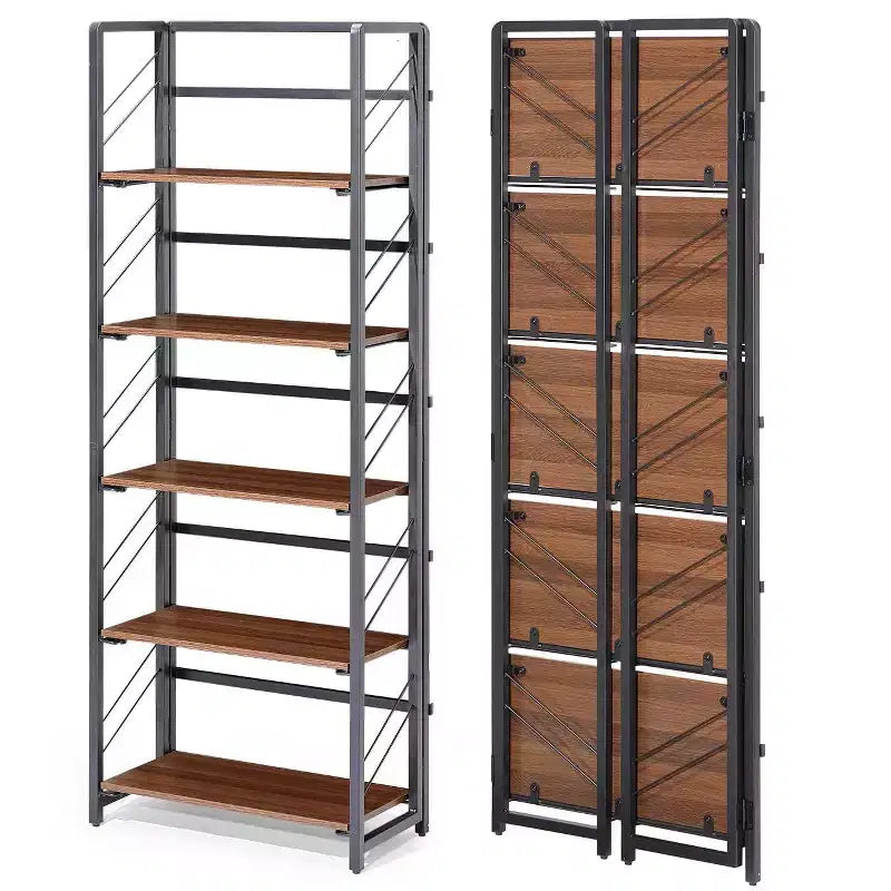 Étagère pliante à 4/5 niveaux – Bibliothèque industrielle sans assemblage pour bureau à domicile