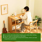 Bureau pliant FurnitureR en bambou naturel avec étagère de rangement, table d'écriture rabattable peu encombrante pour petits espaces, bureau ou salle d'étude
