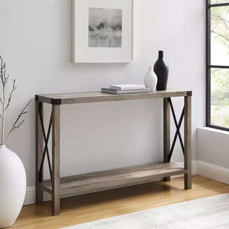 Table d'entrée moderne de style ferme en métal avec étagère inférieure