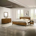Roundhill Furniture Eldren Wood Bedroom Set, Platform Bed with Dresser, Mirror, and Nightstand in Walnut Finish