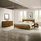 Roundhill Furniture Eldren Wood Bedroom Set, Platform Bed with Dresser, Mirror, and Nightstand in Walnut Finish