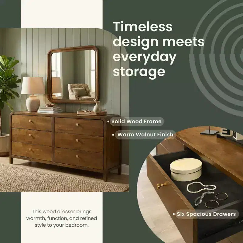 Ensemble de chambre à coucher Roundhill Furniture Eldren en bois, lit plateforme avec commode, miroir et table de chevet au fini noyer