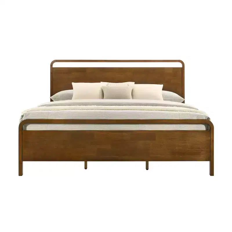 Ensemble de chambre à coucher Roundhill Furniture Eldren en bois, lit plateforme avec commode, miroir et table de chevet au fini noyer