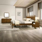 Ensemble de chambre à coucher Roundhill Furniture Eldren en bois, lit plateforme avec commode, miroir et table de chevet au fini noyer