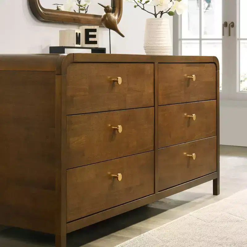 Ensemble de chambre à coucher Roundhill Furniture Eldren en bois, lit plateforme avec commode, miroir et table de chevet au fini noyer