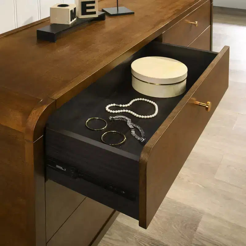 Ensemble de chambre à coucher Roundhill Furniture Eldren en bois, lit plateforme avec commode, miroir et table de chevet au fini noyer