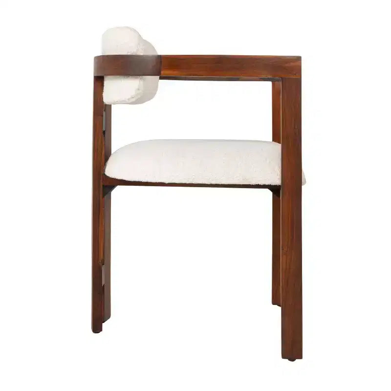 Chaise de salle à manger Storied Home en bois d'acacia avec tissu bouclé