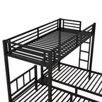 Lit superposé triple en métal Bellemave, deux lits jumeaux superposés et un lit jumeau, en forme de L détachable, convertible en 3 lits, barrières de sécurité et étagère, noir