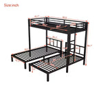 Lit superposé triple en métal Bellemave, deux lits jumeaux superposés et un lit jumeau, en forme de L détachable, convertible en 3 lits, barrières de sécurité et étagère, noir