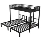 Lit superposé triple en métal Bellemave, deux lits jumeaux superposés et un lit jumeau, en forme de L détachable, convertible en 3 lits, barrières de sécurité et étagère, noir