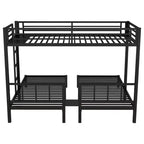Lit superposé triple en métal Bellemave, deux lits jumeaux superposés et un lit jumeau, en forme de L détachable, convertible en 3 lits, barrières de sécurité et étagère, noir