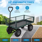 Chariot de jardin robuste en acier, 227 kg, chariot utilitaire pliant avec côtés et doublure en maille amovibles, pneus pneumatiques de 25,4 cm, poignée de traction