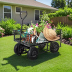 Chariot de jardin robuste en acier, 227 kg, chariot utilitaire pliant avec côtés et doublure en maille amovibles, pneus pneumatiques de 25,4 cm, poignée de traction