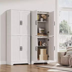 Armoire de cuisine de style ferme, 71 armoire de rangement haute en bois avec 4 portes et étagères réglables, buffet pour salle à manger et salon