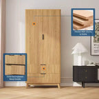 COZONY 71 Armoire de penderie avec tiroirs, meuble de rangement moderne en bois pour chambre à coucher avec étagères réglables et tringle à vêtements