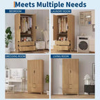 COZONY 71 Armoire de penderie avec tiroirs, meuble de rangement moderne en bois pour chambre à coucher avec étagères réglables et tringle à vêtements