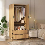 COZONY 71 Armoire de penderie avec tiroirs, meuble de rangement moderne en bois pour chambre à coucher avec étagères réglables et tringle à vêtements