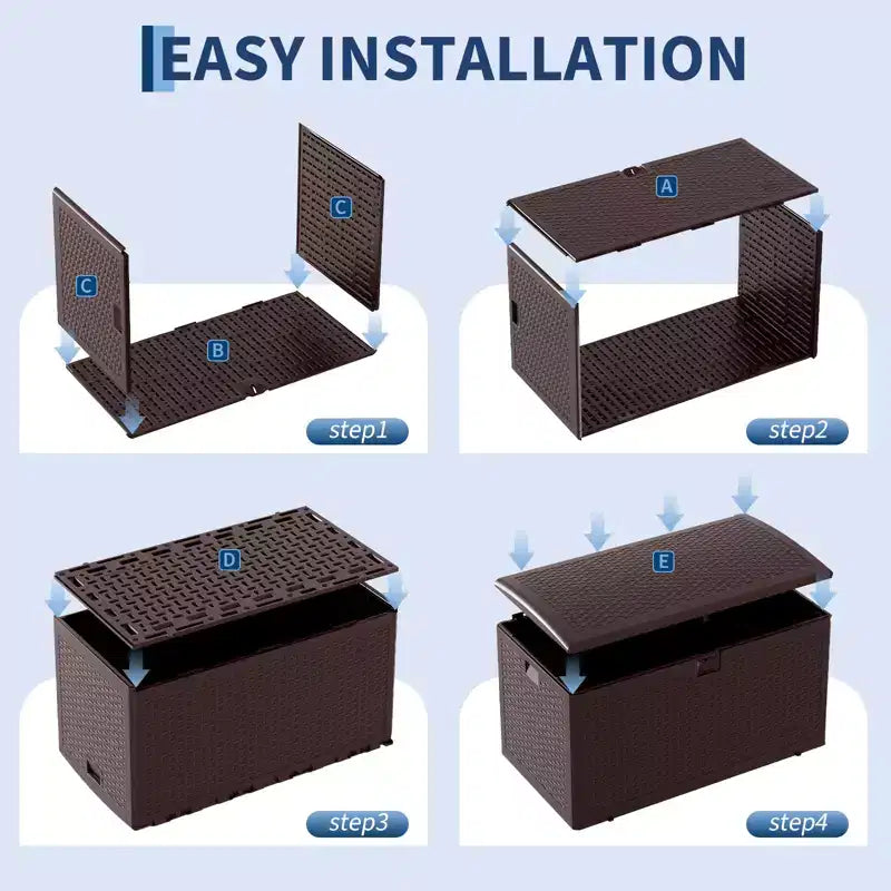 Grand coffre de rangement étanche en résine de 276 litres pour intérieur et extérieur, conteneur de rangement verrouillable pour coussins de mobilier de jardin, coussins décoratifs, outils de jardinage