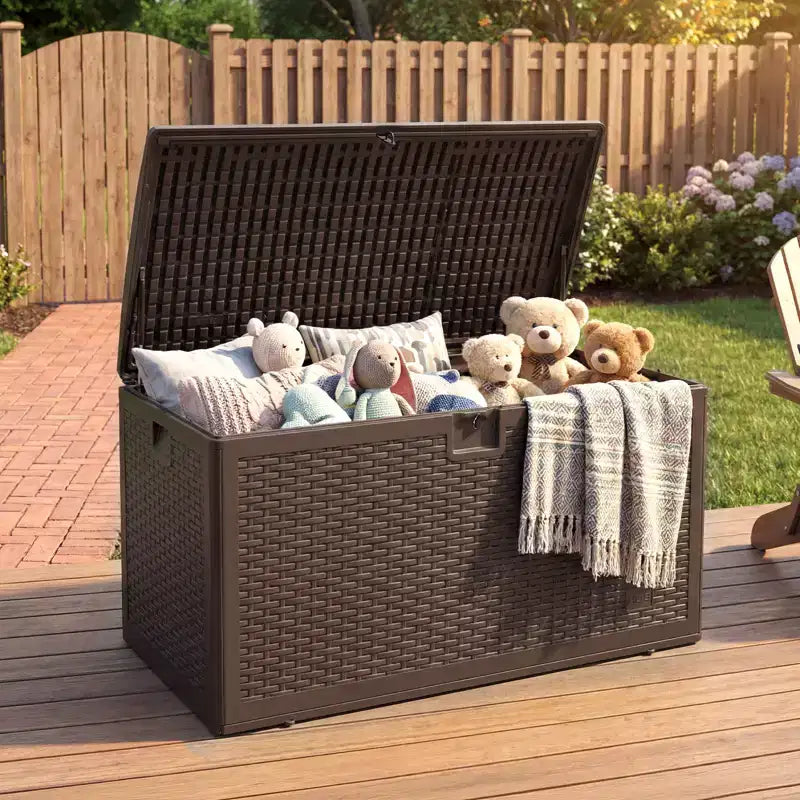 Grand coffre de rangement étanche en résine de 276 litres pour intérieur et extérieur, conteneur de rangement verrouillable pour coussins de mobilier de jardin, coussins décoratifs, outils de jardinage