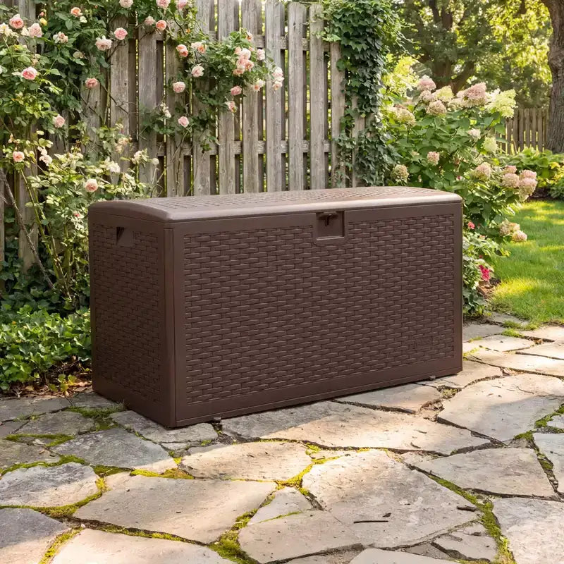 Grand coffre de rangement étanche en résine de 276 litres pour intérieur et extérieur, conteneur de rangement verrouillable pour coussins de mobilier de jardin, coussins décoratifs, outils de jardinage