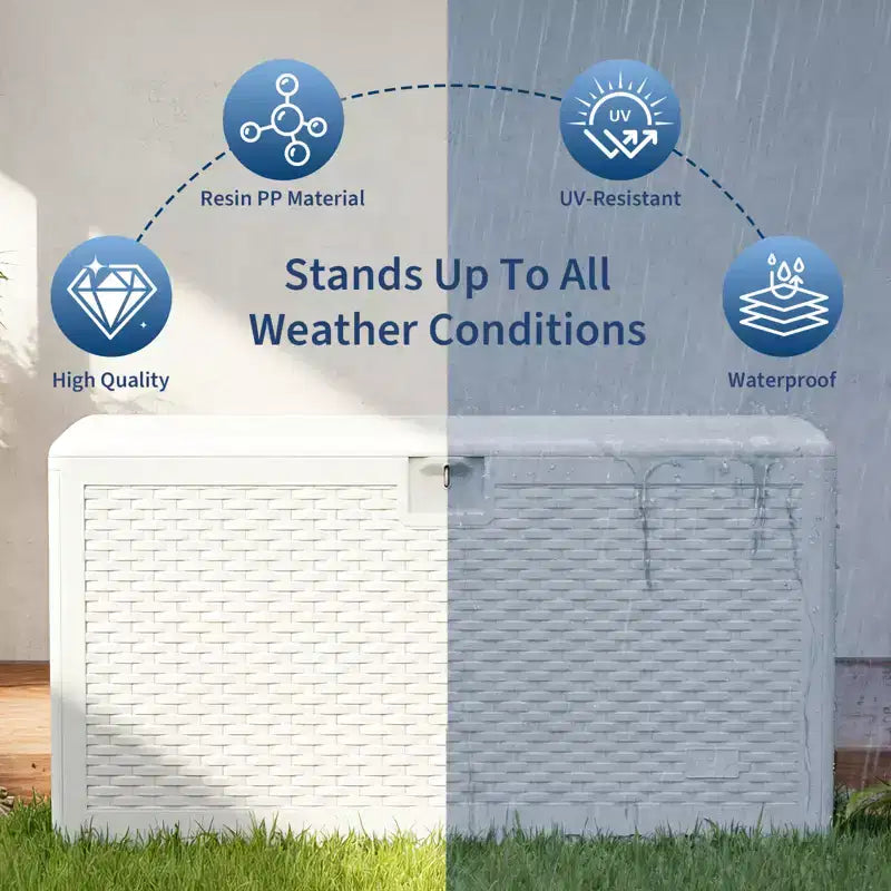 Grand coffre de rangement étanche en résine de 276 litres pour intérieur et extérieur, conteneur de rangement verrouillable pour coussins de mobilier de jardin, coussins décoratifs, outils de jardinage