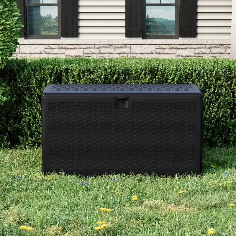 Grand coffre de rangement étanche en résine de 276 litres pour intérieur et extérieur, conteneur de rangement verrouillable pour coussins de mobilier de jardin, coussins décoratifs, outils de jardinage