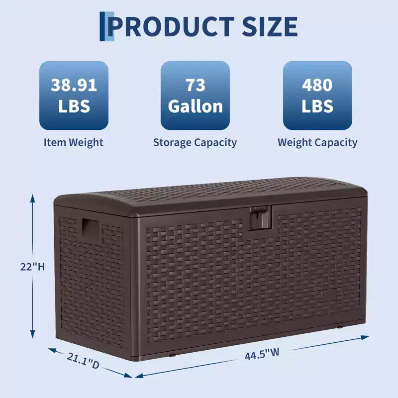 Grand coffre de rangement étanche en résine de 276 litres pour intérieur et extérieur, conteneur de rangement verrouillable pour coussins de mobilier de jardin, coussins décoratifs, outils de jardinage