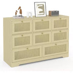 Rattan Dresser with 6 Drawers, Modern Boho Wooden Dresser for Bedroom Storage, Wicker Chest of Drawers with Metal Handles & Wood Legs