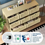 Commode en rotin avec 6 tiroirs, commode moderne en bois de style bohème pour chambre à coucher, commode en osier avec poignées en métal et pieds en bois