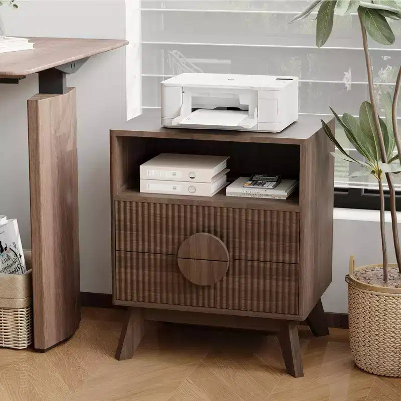 Tables de Chevet Modernes Cannelées, Lot de 2, en Bois, 2 Tiroirs et Étagère Ouverte, Table d'Appoint avec Prises